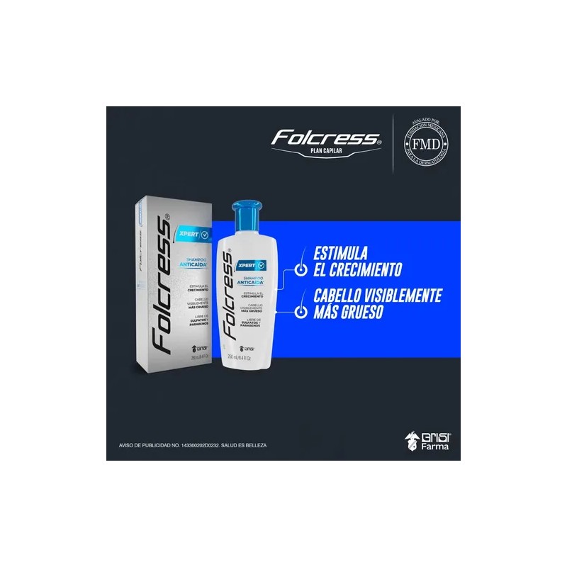Folcress Xpert Shampoo Anticaida Para Hombres 250 Ml