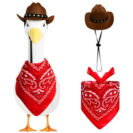 Wildox Western Cowboy Porch Goose Outfits,Sombrero with Bandana Scarf for 23"/ 17'' Lawn Goose Statue,Pet Cowboy Costume