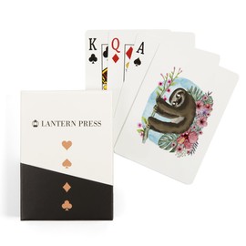 Lantern Press Sloth, Ferns and Flowers, Whimsical Watercolor (52 Playing Cards, Poker Size Card Deck with Jokers)