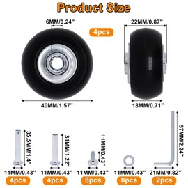 ZHMEINA 40mm x 18mm Luggage Wheels Replacement Set, Suitcase Replacement Wheels, Set of 4 PU Roller Swivel Wheel with Bearing ID 6mm, Axles 32mm & 36mm, for Trolley Carry-on Roller Travel Bags