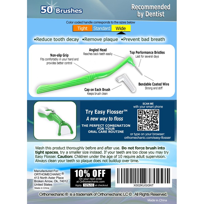 Orthomechanic Interdental Brush Angle Cleaners - Jumbo Pack (50 Brushes)