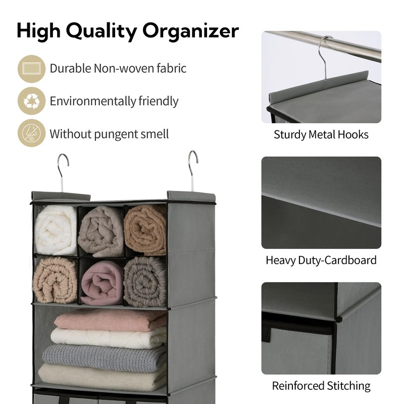 GRANNY SAYS 4-Shelf Hanging Closet Organizer with Drawer, Foldable Storage