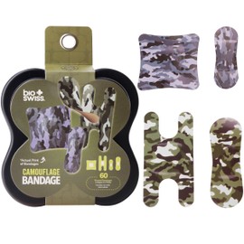 BioSwiss Bandages, Assorted Size Camouflage Print Self Adhesive Bandage, Latex Free Sterile Wound Care, First Aid Kit Supplies for Kids and Adults, 60 Count