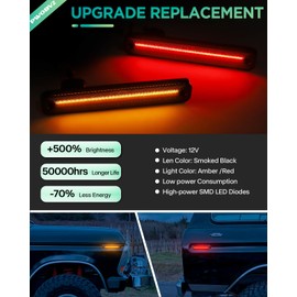 LED Side Marker Lights for Ford F100 F150 F250 F350 1973-1979,for Bronco 1978-1979，Econoline E100 E150 E250 E350 1975-1991，Smoekd Lens Amber/Red Front Rear Bumper Indicator Blinker Lamp，pack of 4