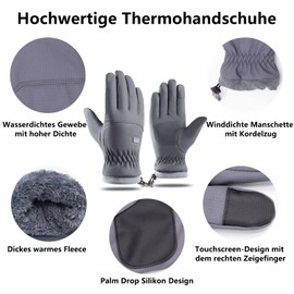 Winter Warm Gloves for Men and Women Slip Waterproof Thermal Gloves for Running, cycling, skiing, outdoor sports 1 pair (grey)