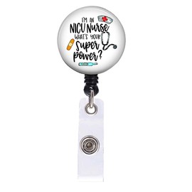 Badge Reel Retractable with Swivel Alligator Clip Funny Nurse Badge Holder, Cute Nursing Badge Reel for RN Nursing Doctor Student ID Name Decor (I'm an NICU Nurse. What's Your Superpower?)