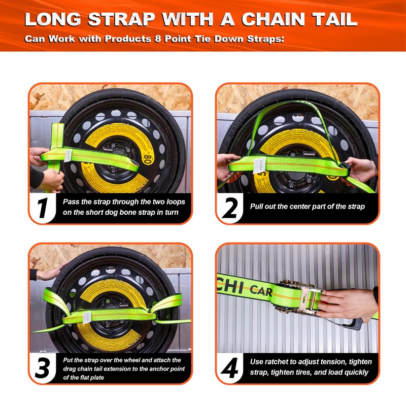 Mimanchi 2" x 16' Tie Down Strap with Chain Extension