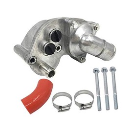 Heavy Duty Aluminum Thermostat Housing Assembly - with Thermostat - Compatible with 2002-2010 Ford Explorer 4.0L V6 (Vehicles with 2 Clip Type Sensor Holes)