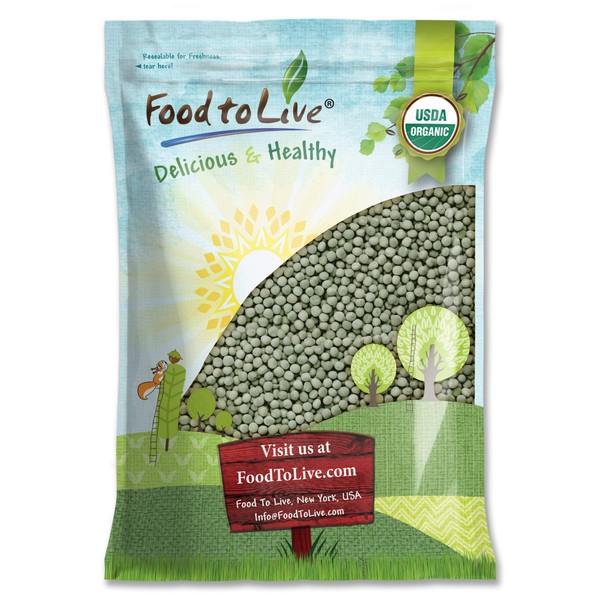 Organic Whole Dried Green Peas, 15 Pounds – Non-GMO, Green Vatana, Sproutable, Vegan, Kosher, Bulk. Pre-Soak Needed. Rich in Protein, Fiber. Great for Green Curry, Stews, Salads, Pea Soup