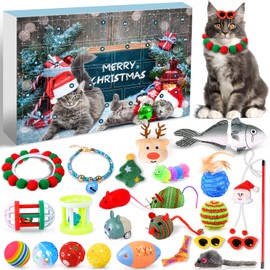 iZoeL Cat Advent Calendar 2023, 24Pcs Interactive Cat Toys for Indoor Cats - Christmas Cat Collars Cat Bow Tie Feather Toys for Cats, Fish Fake Mouse Bell Balls for Cat Lover Gifts Christmas Gifts