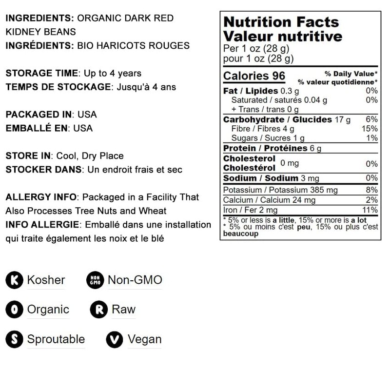 Organic Dark Red Kidney Beans, 5 Pounds - Non-GMO, Kosher,