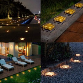 MEDOYOH Set of 2 Solar Paving Stones Outdoor Light, 10 x 10 x 5 cm, Warm White Light, On/Off Light Sensor, Path Lighting, Waterproof Floor Spotlight, Solar for Patio, Garden, Yard, Path, Patio