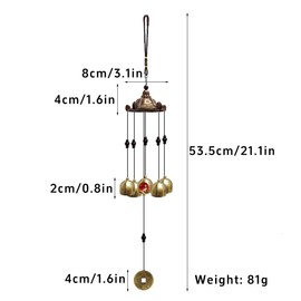 AIMALL Wujiaoting Metal Dragon Wind Bell Pendant - Traditional Feng Shui Wind Chime with Dragon Design, 21.1in Hanging Ornament for Home and Garden Décor, Lucky Charm, 5 Bells and Lucky Coin