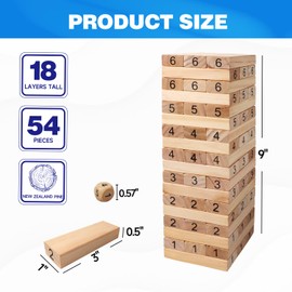 GSE Games & Sports Expert 54-Piece Mini Tumbling Timbers. Tumbling Timbers Game for Kids. Wooden Blocks Stacking Floor Game Set - Build to Over 1.5ft