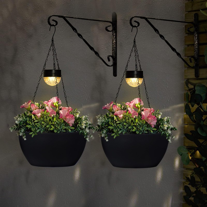 BAYN 2 Packs Solar Hanging Basket Planters for Plants Outdoor,