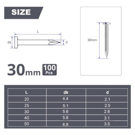 100Pcs 30mm Nails for Wood, Wood Nails, Galvanized Concrete Wall Nail, Masonry Nails, Picture Nails for Carpentry & DIY, Hanging Pictures and Woodworking-Silver