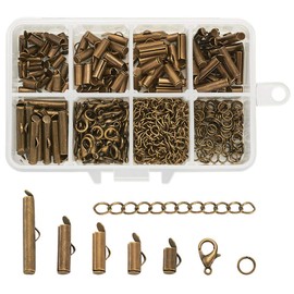 PandaHall Pack of 100 Pipe Clasps Brass Antique Bronze with Alloy Lobster Clasps and Stainless Steel Open Jump Rings Iron Twist Extension Chains for Jewellery Making