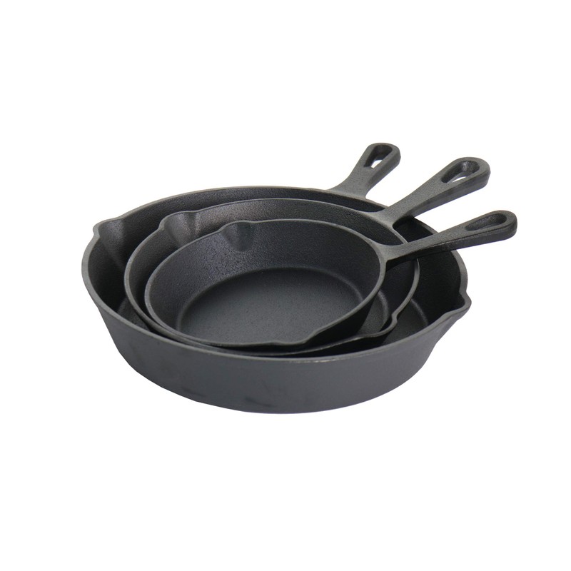 MegaChef Skillet Trio Pre-Seasoned Cast Iron Cookware Set, 3 Piece,