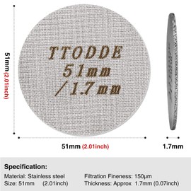 51mm Espresso Puck Screen/Coffee Portafilter Puck/Espresso Portafilter Lower Shower Screen/Reusable Contact 1.7mm Thickness 150μm 316 Stainless Steel (51mm)