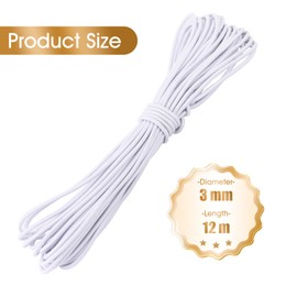 Bungee Cord White 3mm X 12M, Heavy Duty Elastic Shock Cord Nylon Stretch String Bungee Rope Elastic Rope for Luggage, Camping, Kayak, Tie Downs (White, 3mm x 12M)