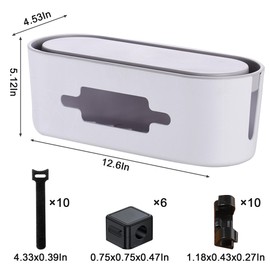 Cable Management Box，with 26PCS Cable Management Kit，Cord Organizer to Hide Cords and Power Strips，Under Desk Cable Management，Safe ABS Material，for Home & Office - White