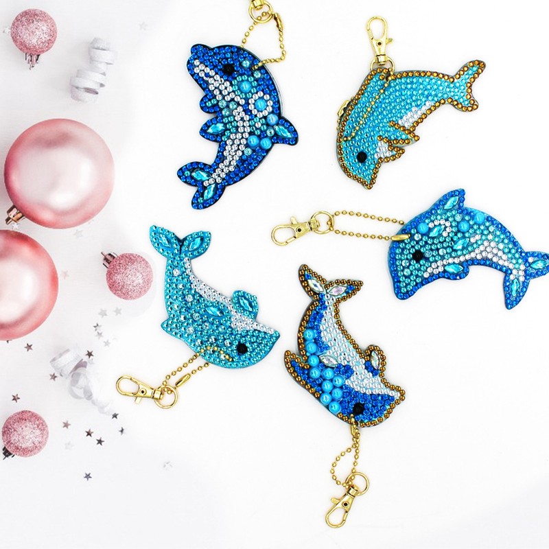 5Pcs Dolphin Diamond Painting Keychain DIY 5D Cartoon Pendant Stylish