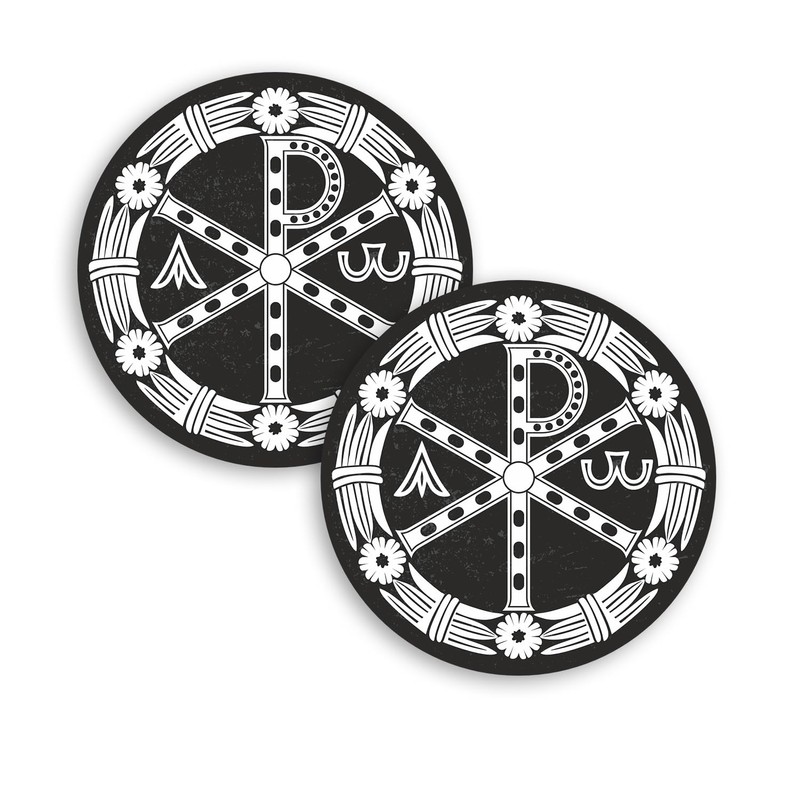 2 x 10cm Ancient Christian Symbol Vinyl Stickers - Jesus