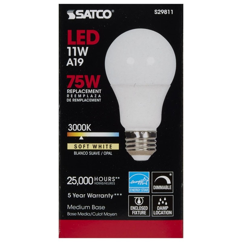 Satco Lighting S29811-11 Watt A19 LED Dimmable Frosted Light Bulbs