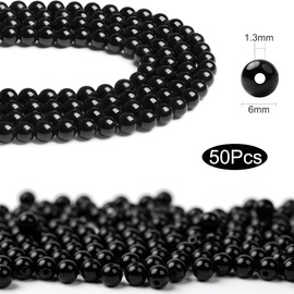 ZKGYUS 50 pieces 6 mm natural tourmaline beads, black, round, beads for DIY bracelets, necklaces and jewellery making