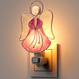 KUNDGLA Stained Glass Angel Night Lights Plug into Wall, Angel Bright Plug in NightLight, Suncatcher Embedded in Glass, Gift for Birthday Christmas Valentine Holidays - Pink Angel