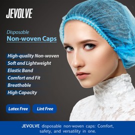 Disposable Bouffant Caps by JEVOLVE | 100% Latex Free, Non-Woven, Non-Pleated | Hair Net for Food Services Salon Spa Catering and Dust-free