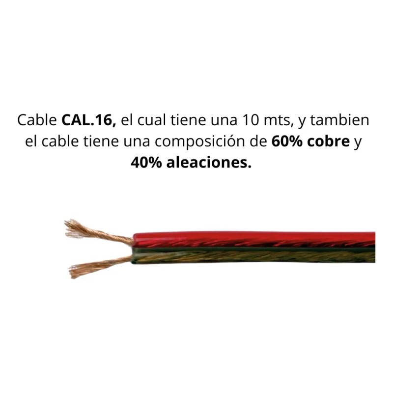 10 Mts De Cable Para Bocina Calibre 16 60% Cobre