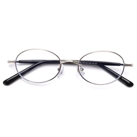moomoobird Oval Glasses Men Women Retro Glasses Thin Frame Clear Lens Glasses Metal Glasses Frame, Silver Black Frame