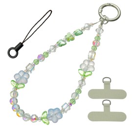 NUANJUYU Phone Charm Colorful Crystal Pearl Beaded Chain Bracelet with Tether Tab - Elegant Rhinestone Pearl Safety Strap for Anti Loss, Purse Keys Wallet for Women