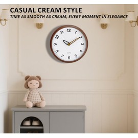 Mabpedo Wall Clock, 12 Inch Wall Clocks Battery Operated, Silent Non Ticking Analog Clock with Large Numbers, Cream Modern Wooden Hands Clocks for Living Room Bedroom Kitchen Hotel Farmhouse, Brown