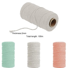 Fyfjur Macrame Yarn 2 mm, 3 Rolls Colourful Cotton Macrame Cord, Macrame Cord, Cotton Cord Parcel Cord for Wall Hanging, Dream Catcher, DIY Crafts, Baking, Gifts Packaging (300 m)