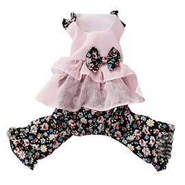 CELONROMF Summer Dog Dress with Bow Knot Breathable Girl Small Puppy Clothes Spring Pet Pajamas Pjs Lightweight Floral Doggy Onesie Jumpsuit Holiday Cat Outfit Cute Dog Clothing (Pink, Small)