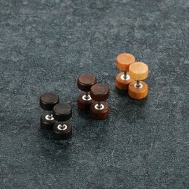 Aroncent Classic Wood Ear Stud Earring Stianless Steel Pin 8/10/12mm 6PCS Black Brown Wooden