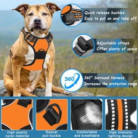 Voarge Dog Harness Large Dog No Pull Pet Harness with 2 Leash Clips, Reflective Strips, No-Choke with Easy Control Handle for Training or Walking, Medium Large Dog Vest Harness (Orange, M)