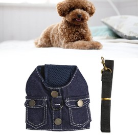 Pssopp Dog Denim Jacket Harness, Tight Fit, Breathable Mesh Dog Jeans Harness, Soft Vest Design, Prevents Neck Tension, Comfortable for Cats (S)