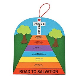 Fun Express Romans Road Sign Craft Kit - DIY Religious Crafts Kids - Ideal for Sunday School Bible Lessons and Faith-Based Activities - Perfect for Religious Education and Church Projects - 12 Pieces