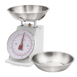 MARLIZ Small Retro Kitchen Scale 4.4Lb/2Kg with 2 Bowls White | Mechanical Dial Scale | Vintage Kitchen Scale