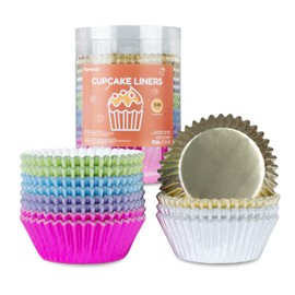 Parmedu 240pcs Metallic Foil Cupcake Liners - Standard Size 2 Inches Paper Muffin Liners, Thick & Sturdy - 6 Colors Baking Cups Cupcake Wrappers, Model BK006