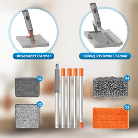 Elegoro Baseboard Cleaner Tool with Handle, Ceiling Fan Blade Cleaner Duster, 79" Extendable Long Handle & 9 Reusable Pads, for Cleaning Baseboard, Ceiling Fan, Wall, Floor, Window