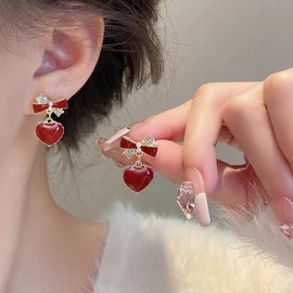 Bow Earrings for Women Gold Bow Stud Earrings Dainty Bowknot Earrings Long Tassel Bow Dangle Earrings Sparkly Rhinestone Drop Earrings Christmas Gifts Stocking Stuffers for Women