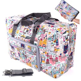 Arxus Large Foldable Duffel Tote Carry on Weekend Overnight Travel Bag Over Luggage with Shoulder Strap (Castles)