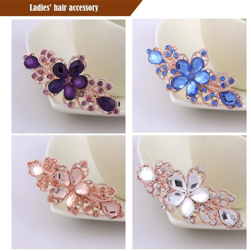 Riggle Barrette, Clip, Hair Clip, Hair Ornament, Glitter, Flower, Beige,