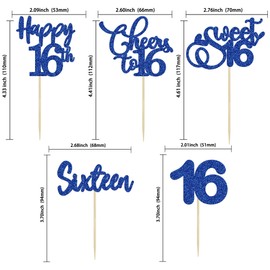 Paquete de 30 adornos para magdalenas de feliz cumpleaños 16, color azul oscuro con purpurina, dulces de 16 vítores a 16 años de edad, para decoraciones de pasteles de feliz cumpleaños 16 cumpleaños
