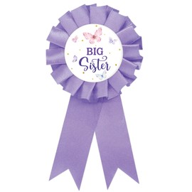 Butterfly Big Sister Tinplate Badge Pin, Pink Butterfly Sister to Be Pin, Happy Birthday Button for Girl, Purple Rosette Birthday Girl Award Ribbon, Little Butterfly Baby Shower Party Favors