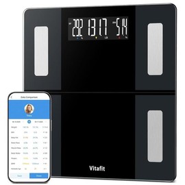 VitaFit 비타핏 550파운드 스마트 욕실 체중계, 0.1파운드의 고정밀, 2001년부터 체중계 전문 공장에서 보증, 앱, BMI 및 체지방과 13가지 체성분 동기화, 블랙 VitaFit 550lb Smart Bathroom Scale, 0.1lb High Precision, Guaranteed by Scale Specialist Factory Since 2001, App, BMI & Body Fat and 13 Body Compositions S